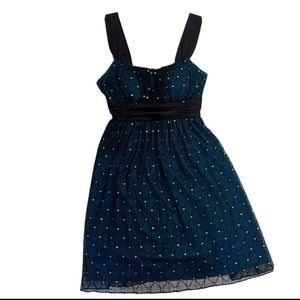 Iz Byer Sparkly Teal A Line Spaghetti Strap Dress
